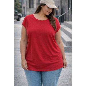 Ava & Viv 1XL Red Tee Plus Size Oversized Minimalist Basic Soft Casual Capsule